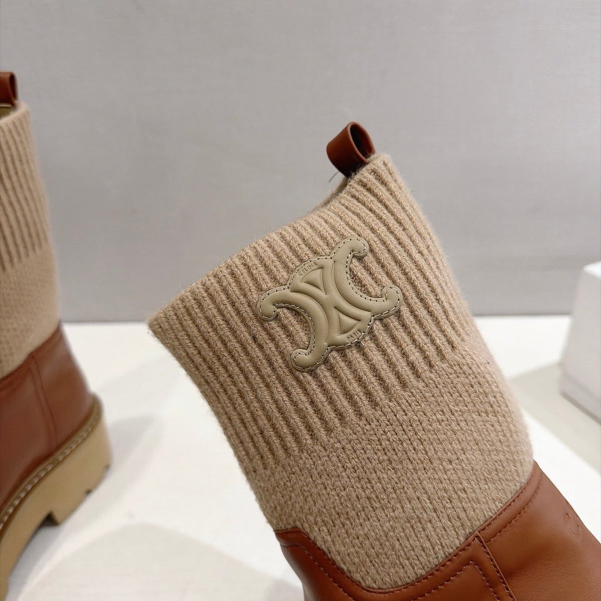 Celine 26s Sock Ankle Boots Brown Lambskin Cotton 101098