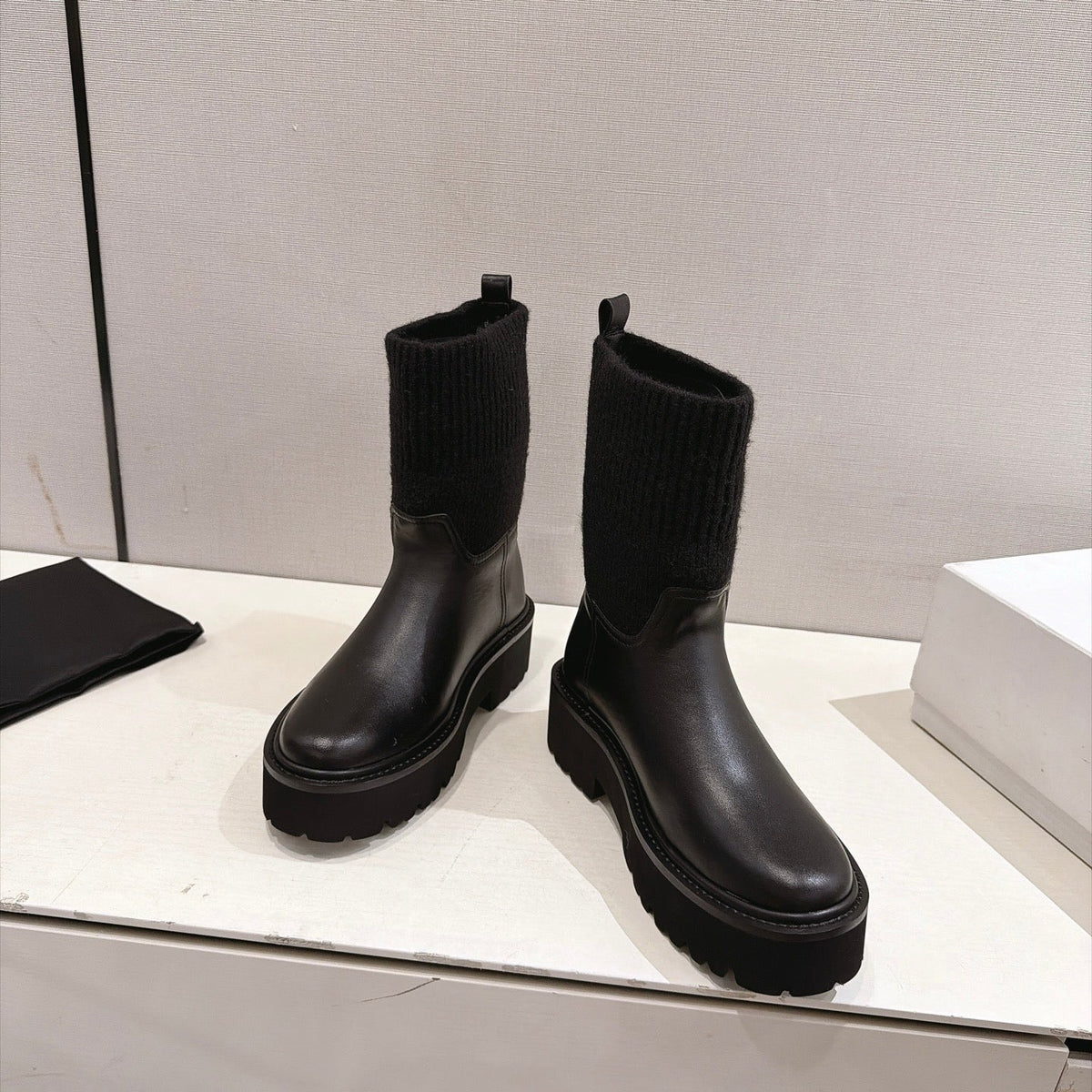 Celine 26s Sock Ankle Boots Black Lambskin Cotton 101099