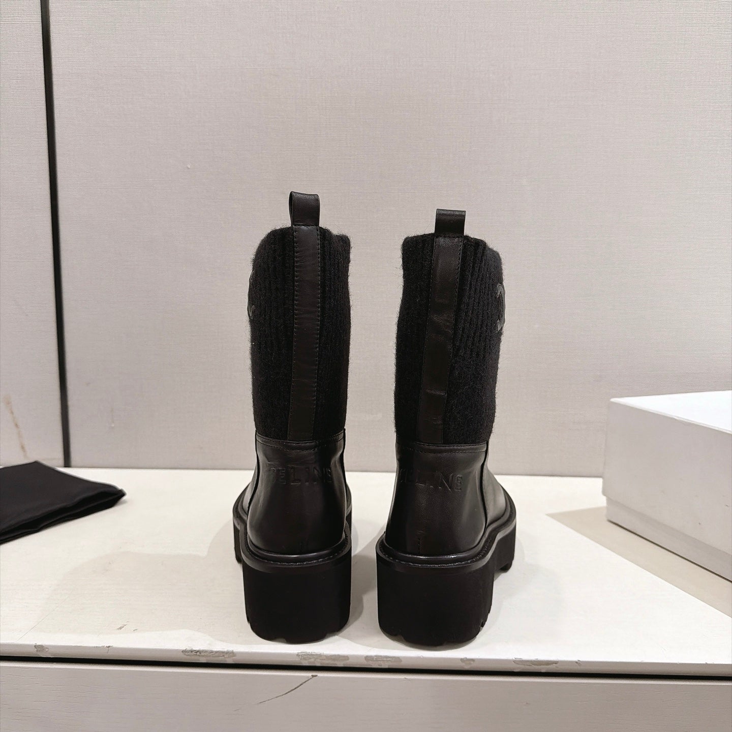 Celine 26s Sock Ankle Boots Black Lambskin Cotton 101099