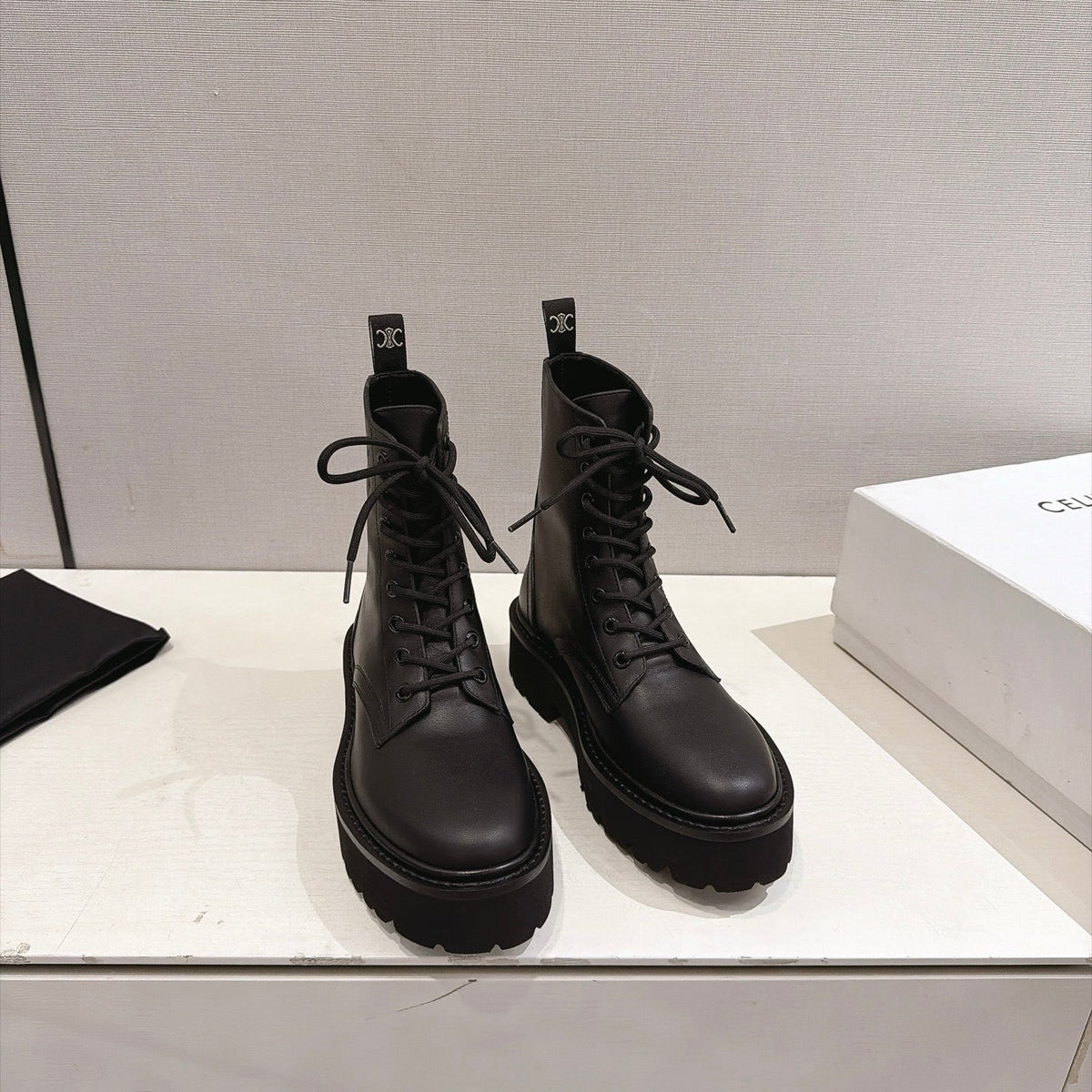 Celine Bulky Boots 4.5cm Black Leather 168180
