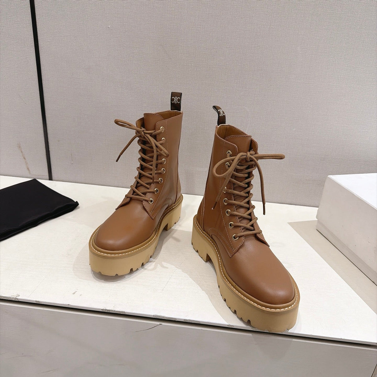 Celine Bulky Boots 4.5cm Tan Leather 168181