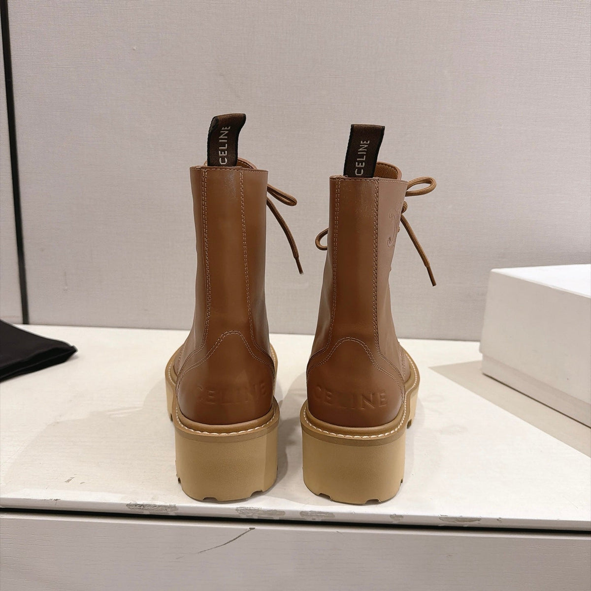 Celine Bulky Boots 4.5cm Tan Leather 168181