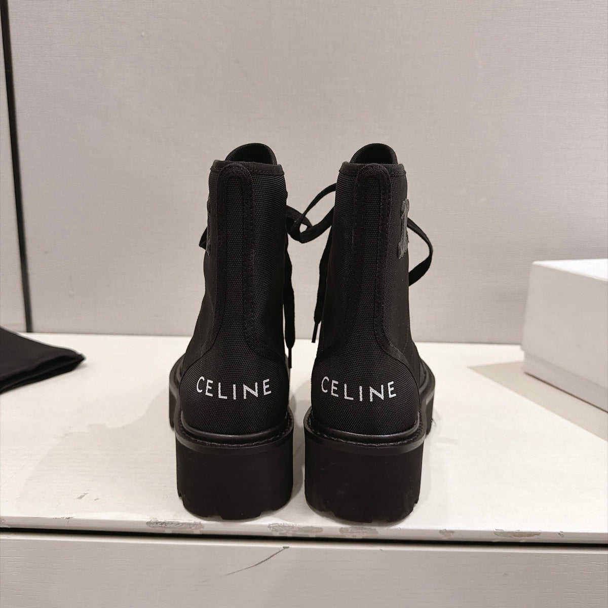 Celine Bulky Boots 4.5cm Black Canvas 168182