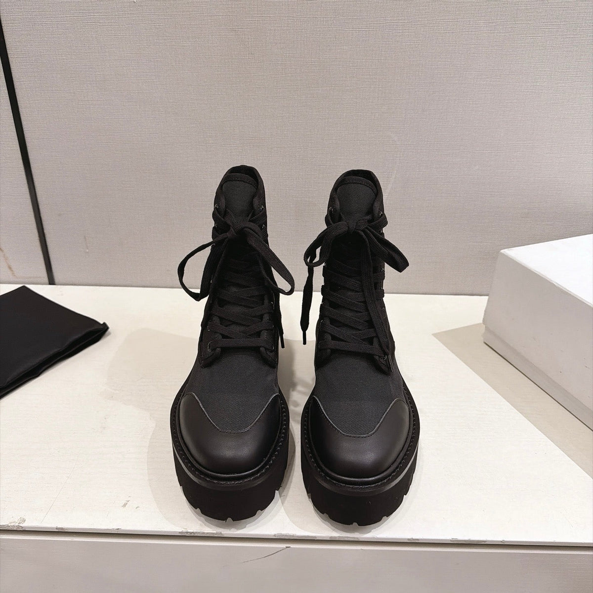 Celine Bulky Boots 4.5cm Black Canvas 168182