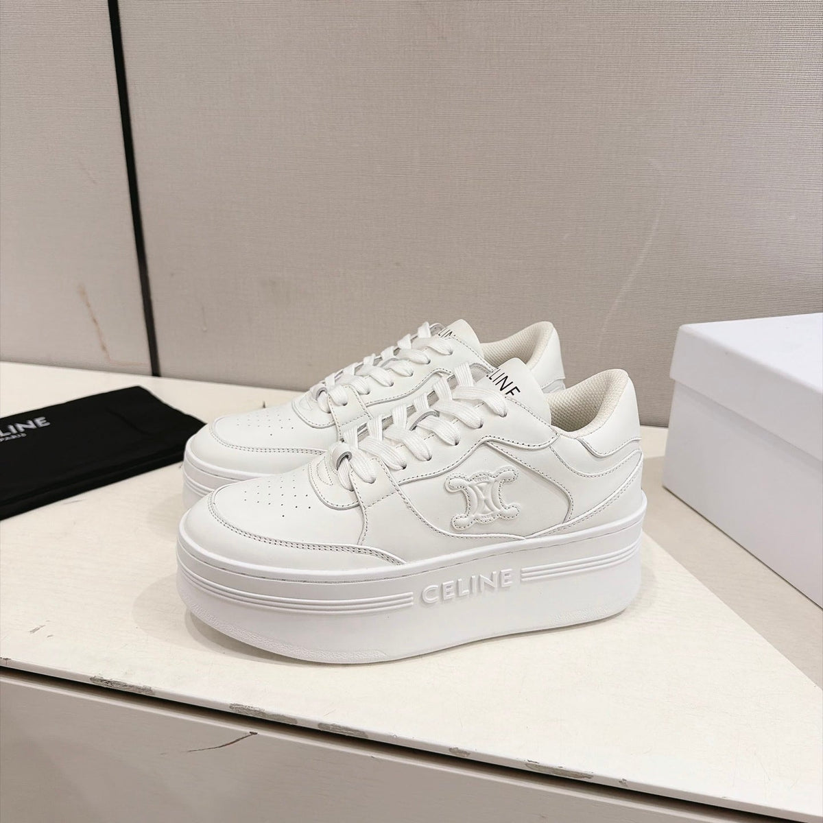 Celine Block Sneakers White Leather 168201