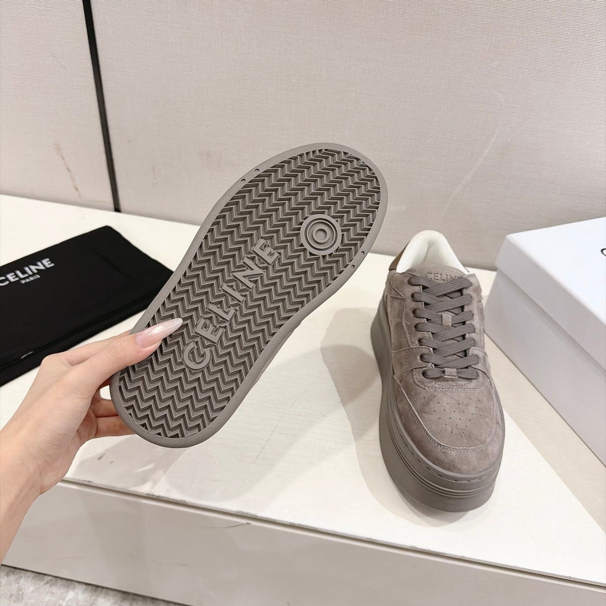 Celine Block Sneakers Grey Suede 168202