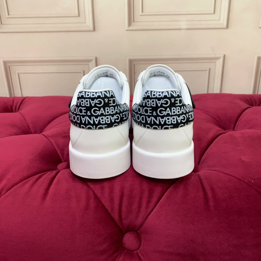 DC 24 Hook-Loop Portofino Sneakers Black White Cowhide & Sheepskin 100860