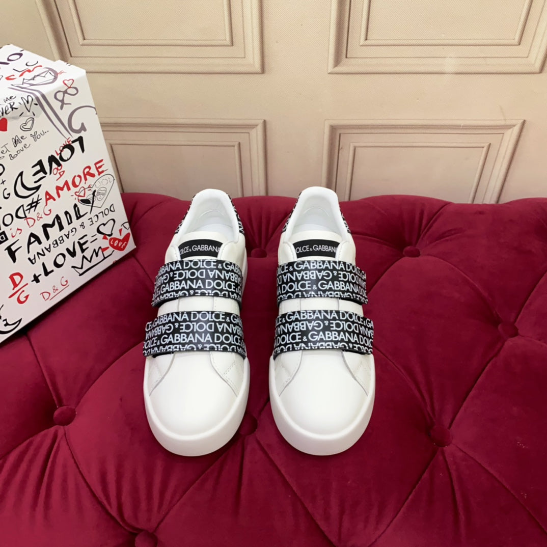 DC 24 Hook-Loop Portofino Sneakers Black White Cowhide & Sheepskin 100860