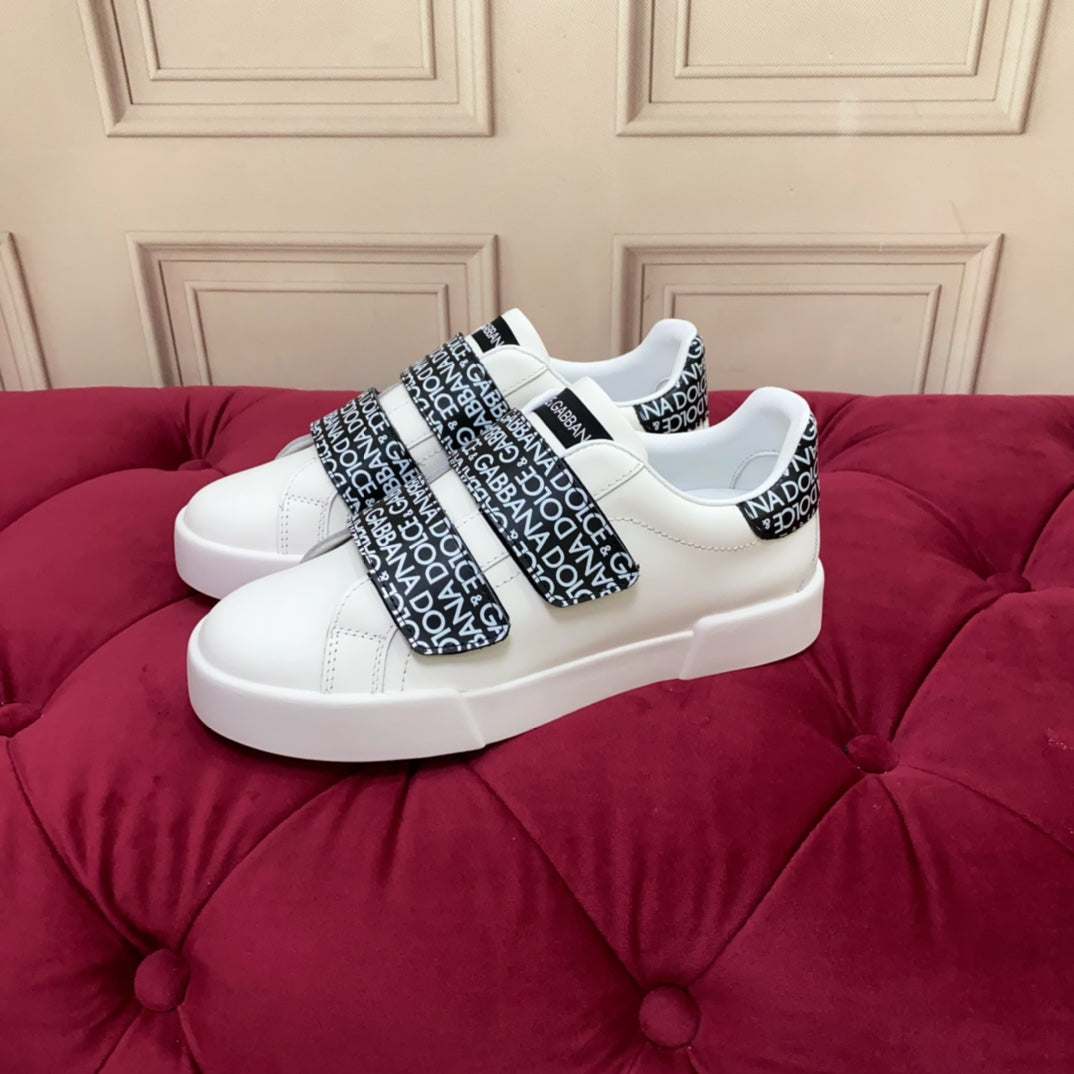 DC 24 Hook-Loop Portofino Sneakers Black White Cowhide & Sheepskin 100860