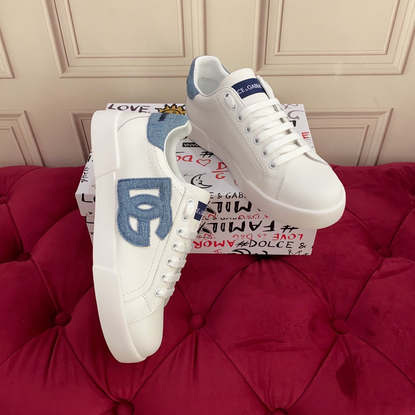 DC 25 Portofino Sneakers White Cowhide & Denim 271098
