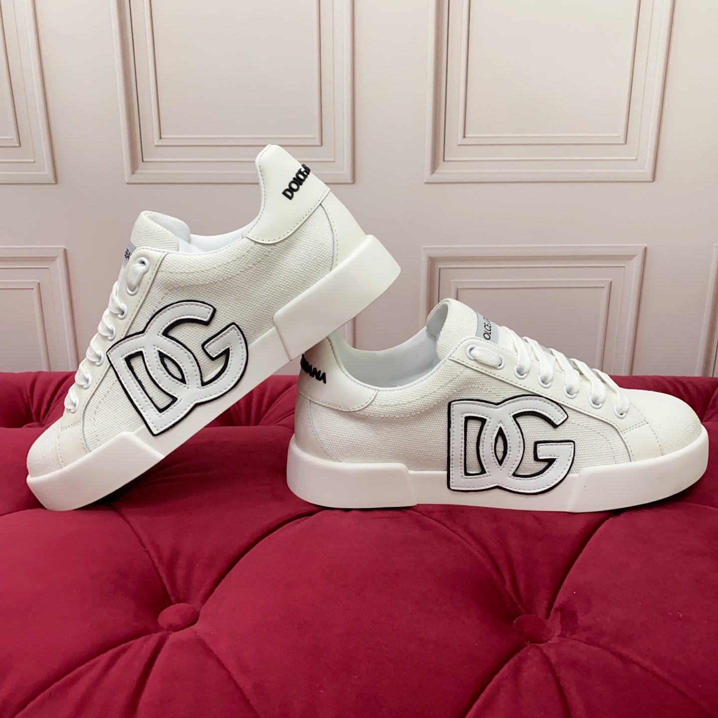 DC 25 Portofino Sneakers White Silk Cowhide & Canvas 333878