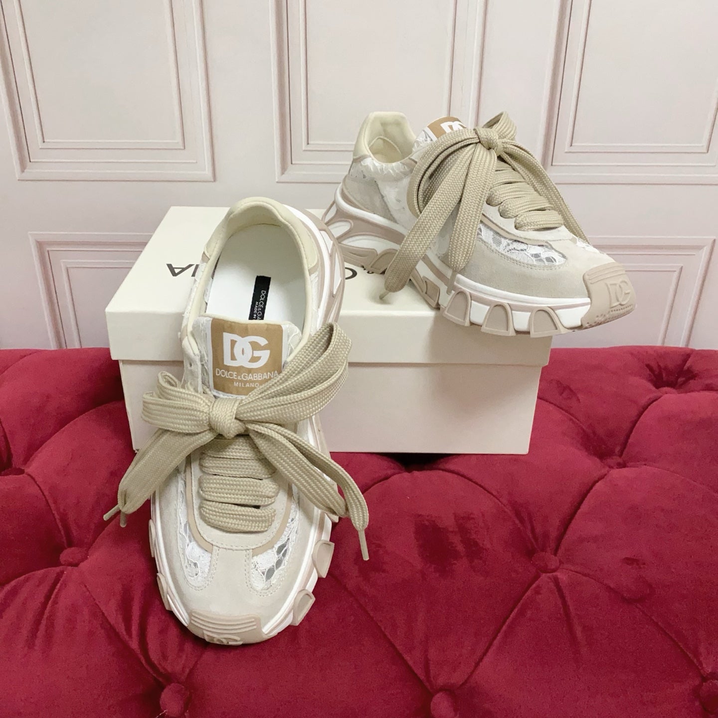 DG Country Road Sneakers Khaki White Mesh Suede 852912