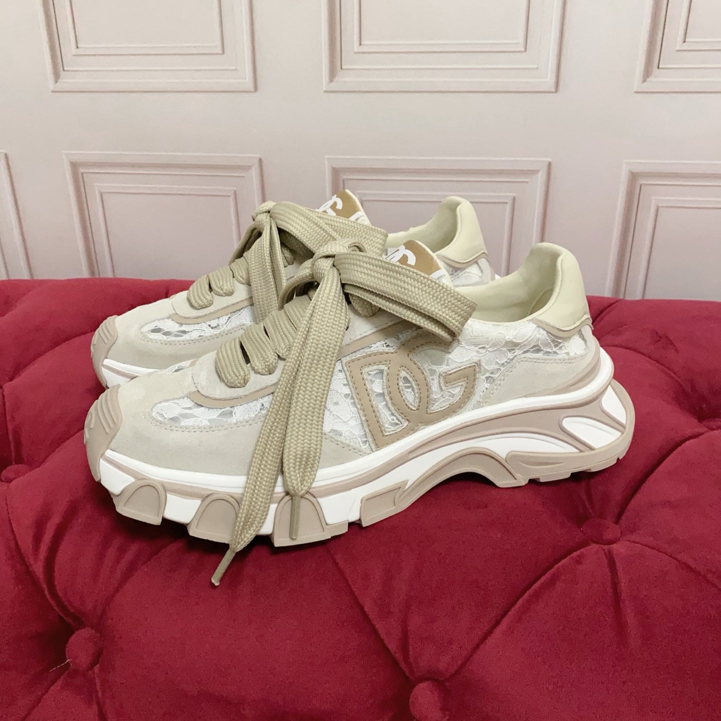 DG Country Road Sneakers Khaki White Mesh Suede 852912