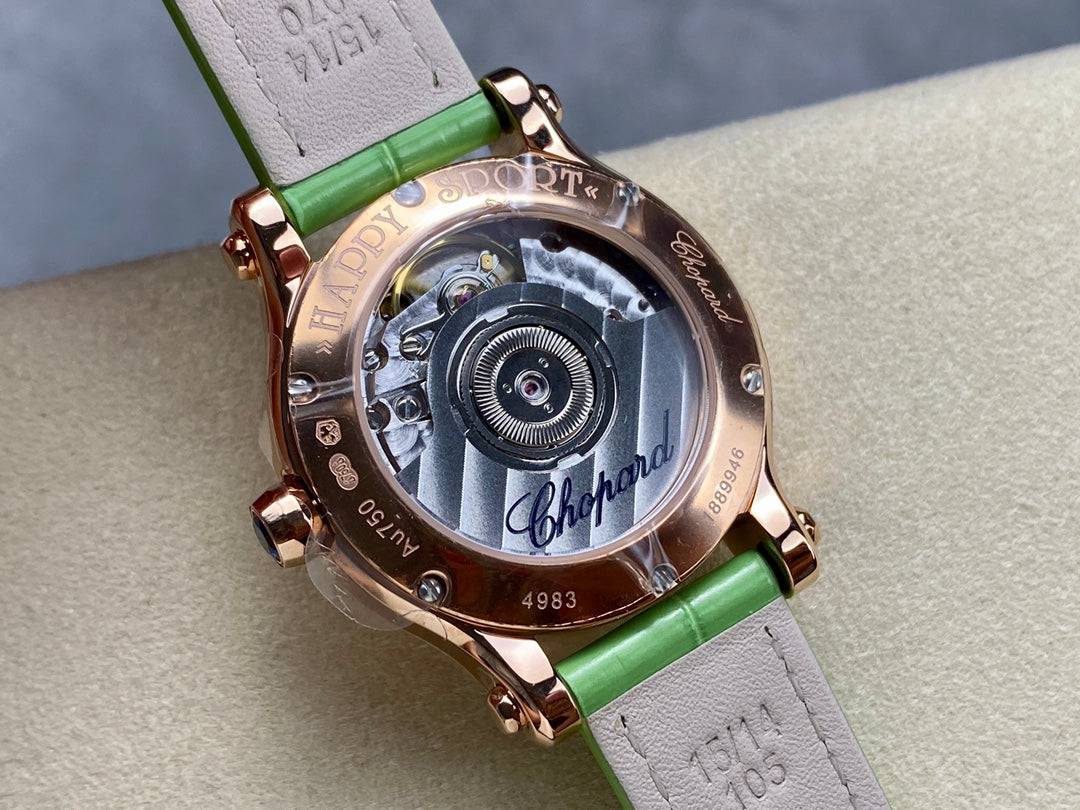 Happy Diamonds 30mm Pink Gold Green Dial