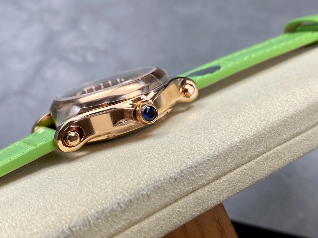 Happy Diamonds 30mm Pink Gold Green Dial