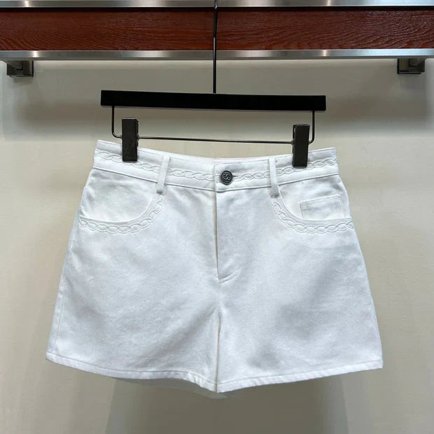 Chanel 2026 High-Waisted Denim Short White Cotton 360488