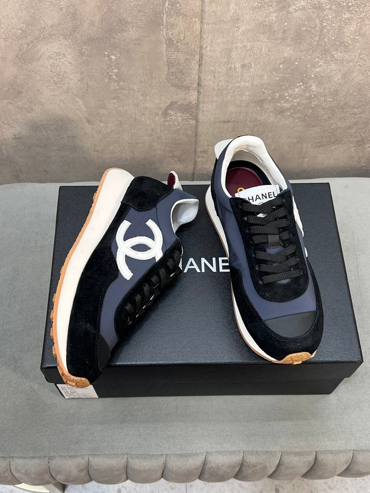 Chanel 26s Running Sneakers In Navy Black Suede And Nylon Cc Logo