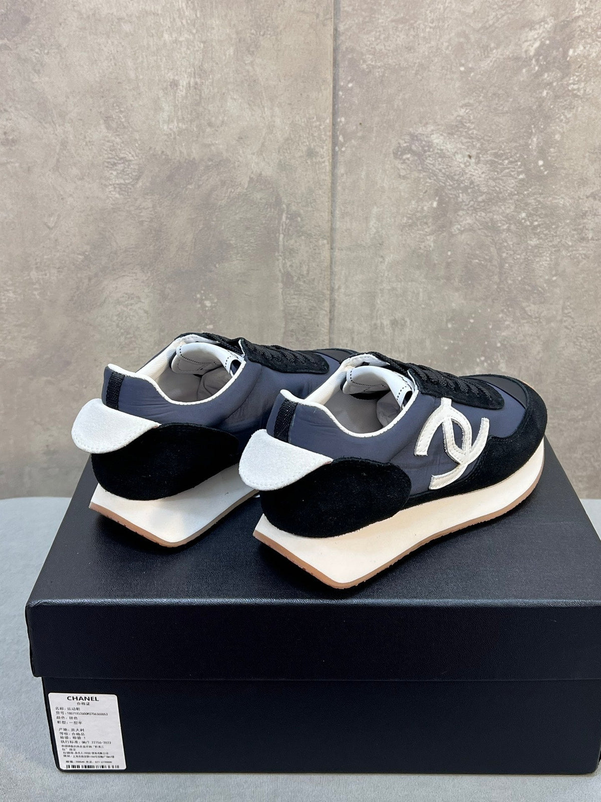 Chanel 26s Running Sneakers In Navy Black Suede And Nylon Cc Logo