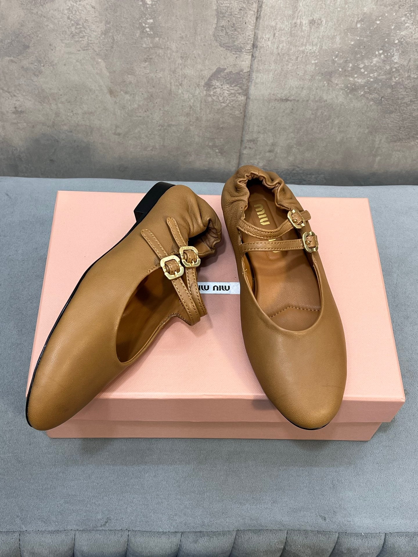 Miu 26s Ruches Ballerinas Brown Nappa Leather 682644