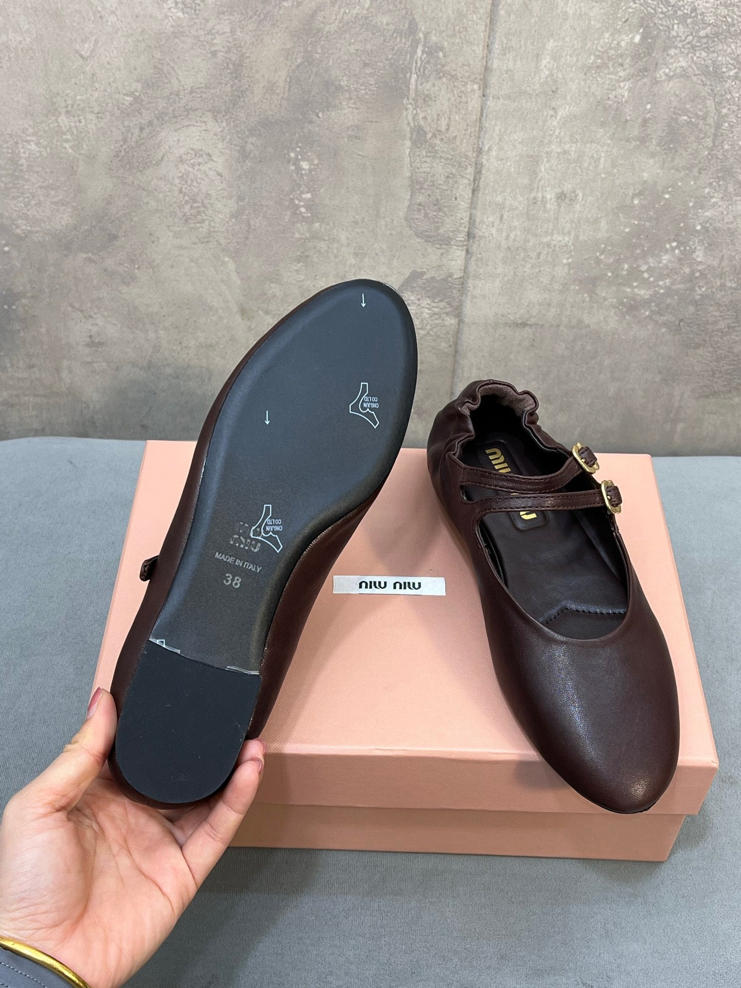 Miu 26s Ruches Ballerinas Chocolate Nappa Leather 682645