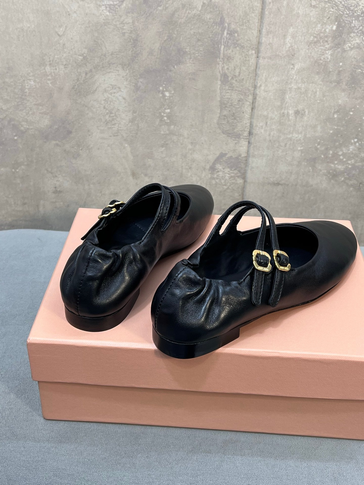 Miu 26s Ruches Ballerinas Black Nappa Leather 682646