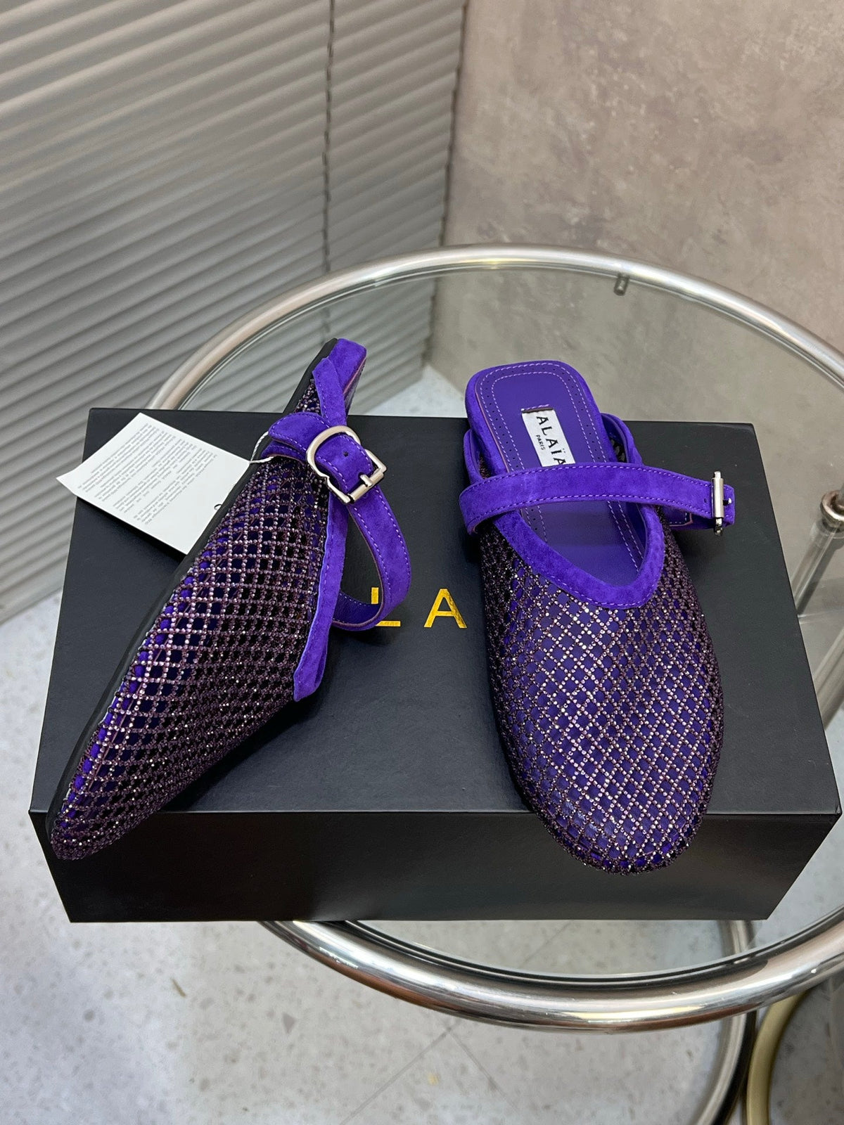 Alaia 2026 Strass Mesh Mules Purple Suede 195869
