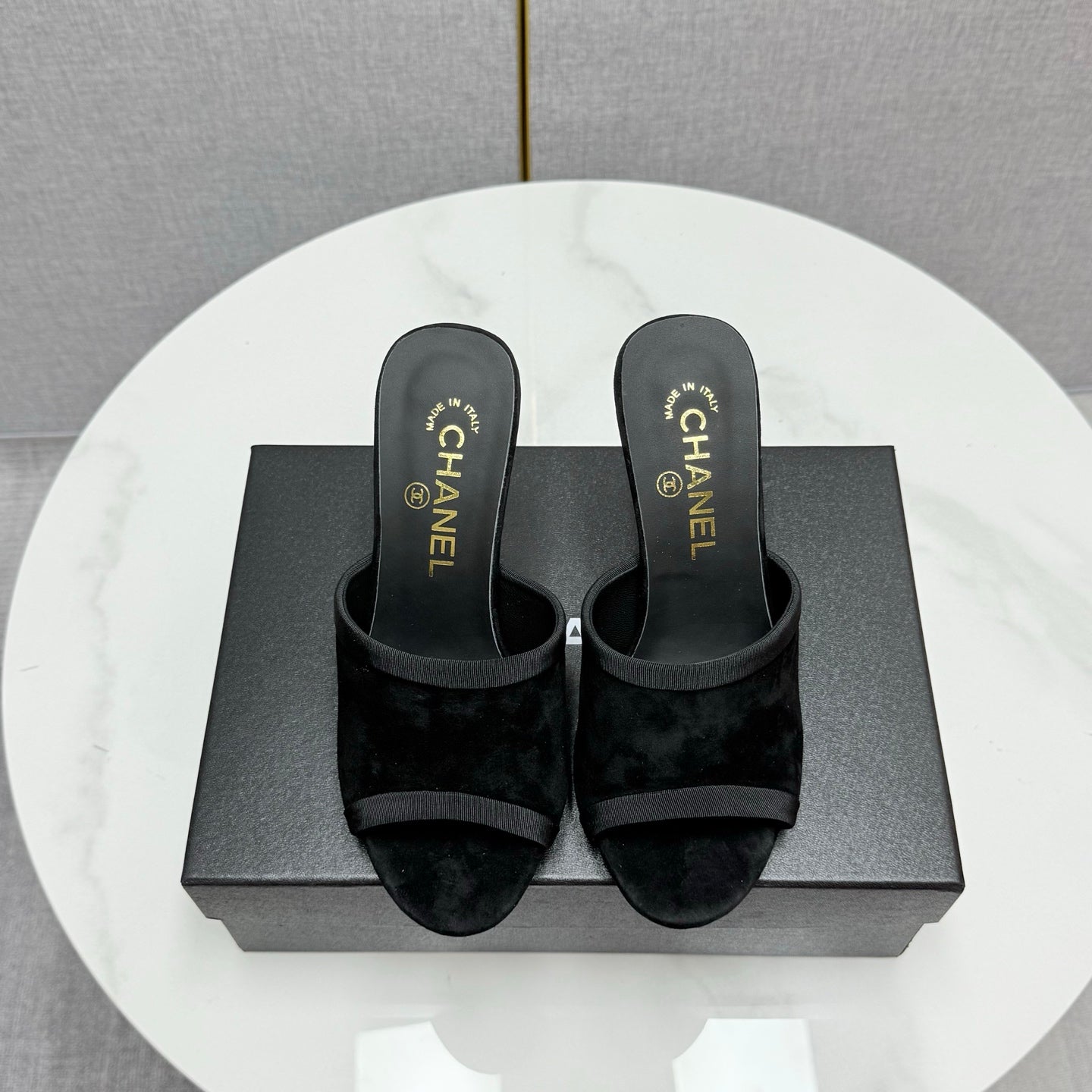 CC 25 High Heel Slippers 85mn Black Suede 368790