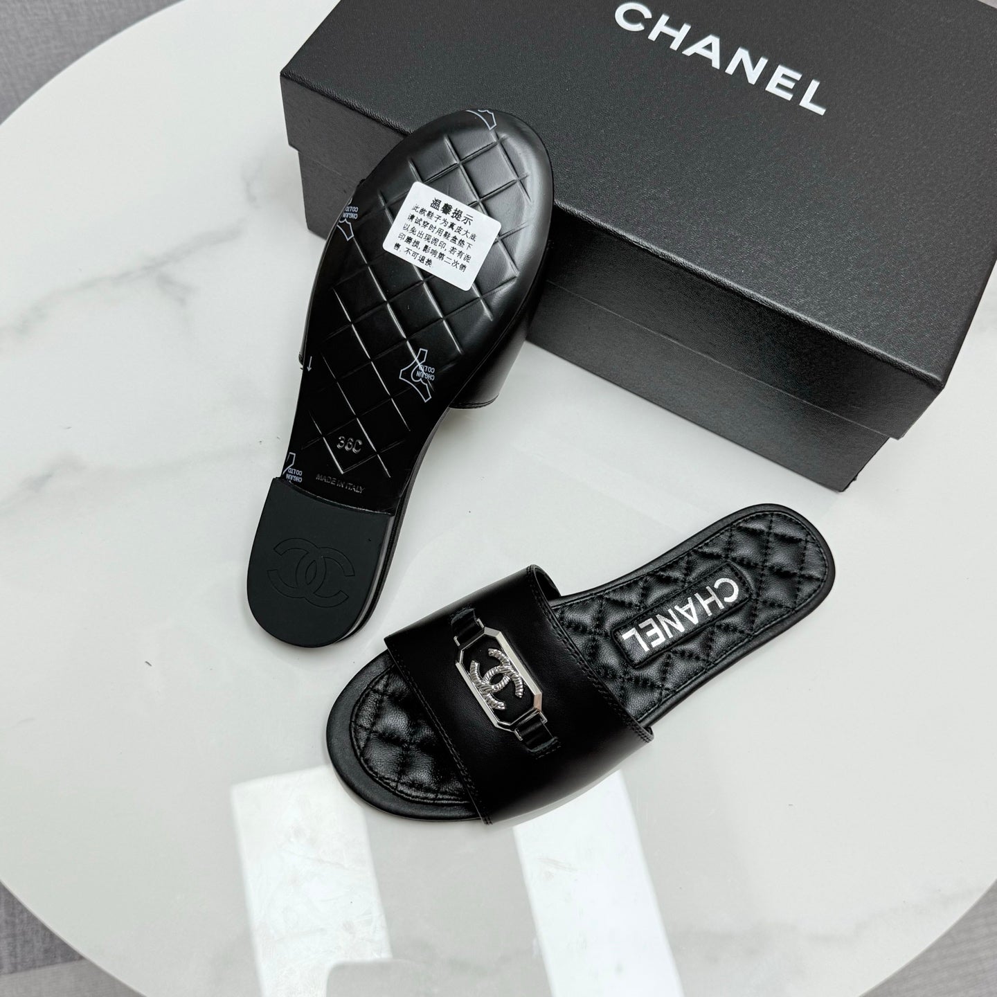 CC 25 Mule Sandals Black Sheepskin 368799