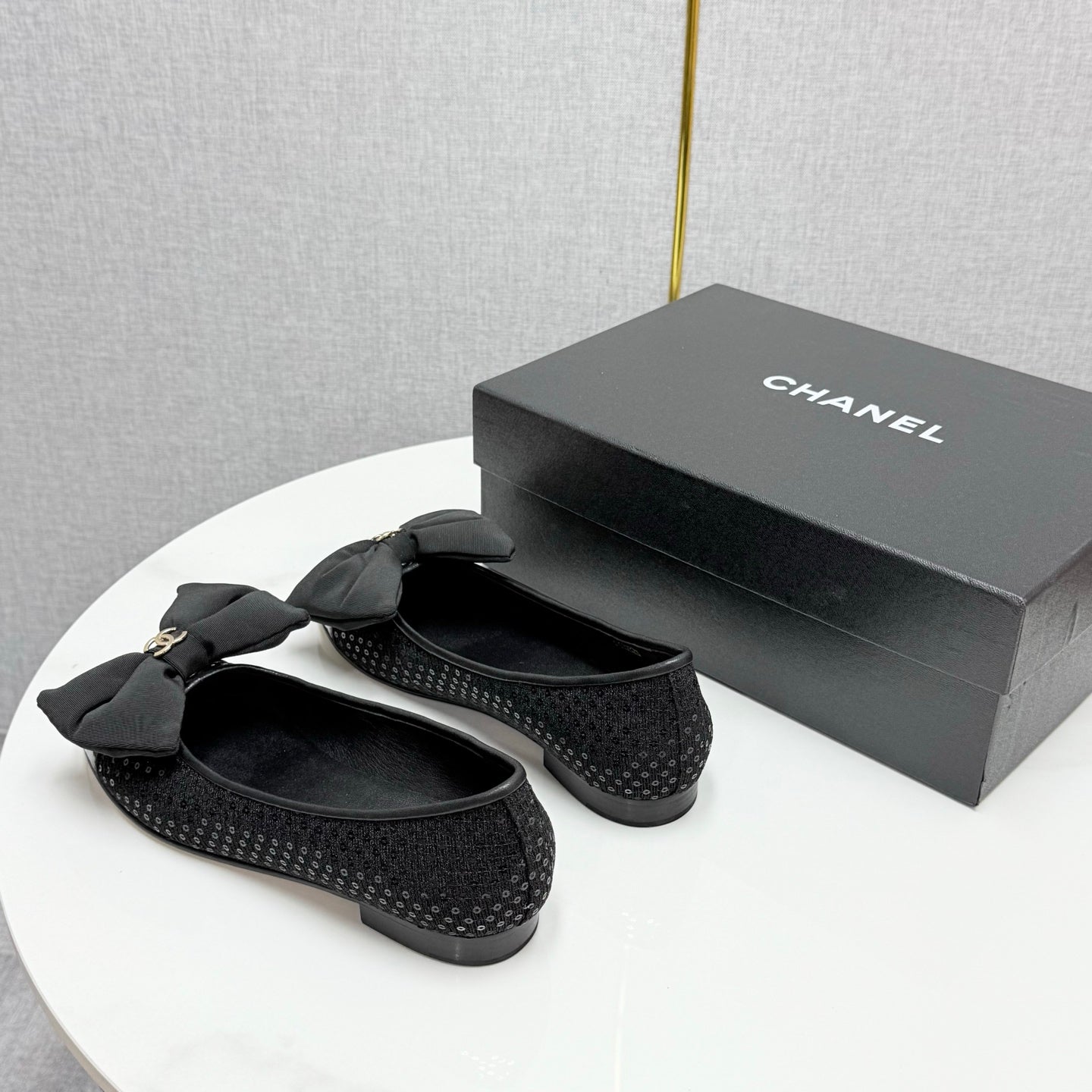 CC 25 Bow Ballet Flats Black Canvas And Grosgrain 368808