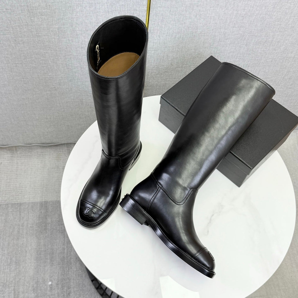 CC 26s Knee Boots 3cm Black Leather 103928