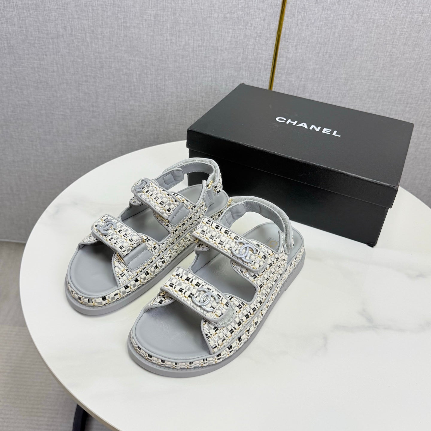 CC Dad Sandal Grey Cream Tweed Sheepskin 620121