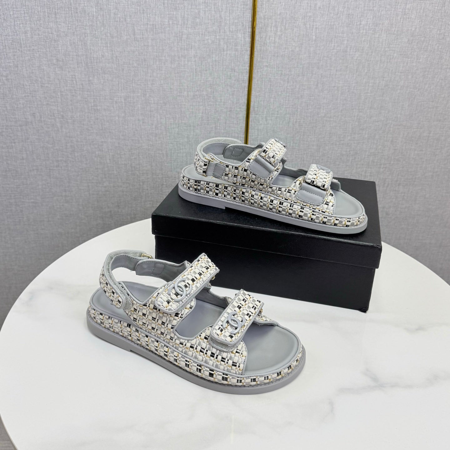 CC Dad Sandal Grey Cream Tweed Sheepskin 620121