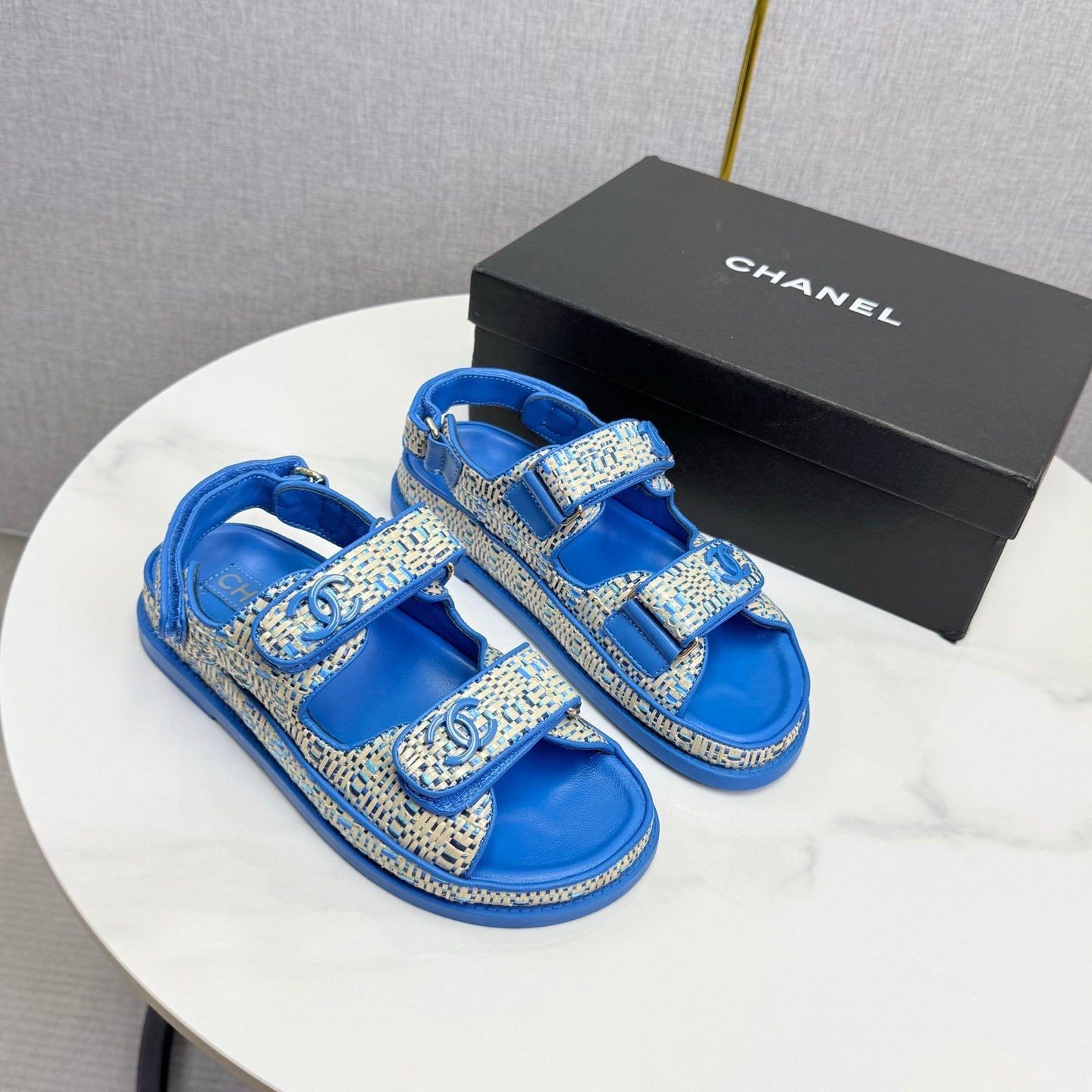 CC Dad Sandal Blue Cream Tweed Sheepskin 620122