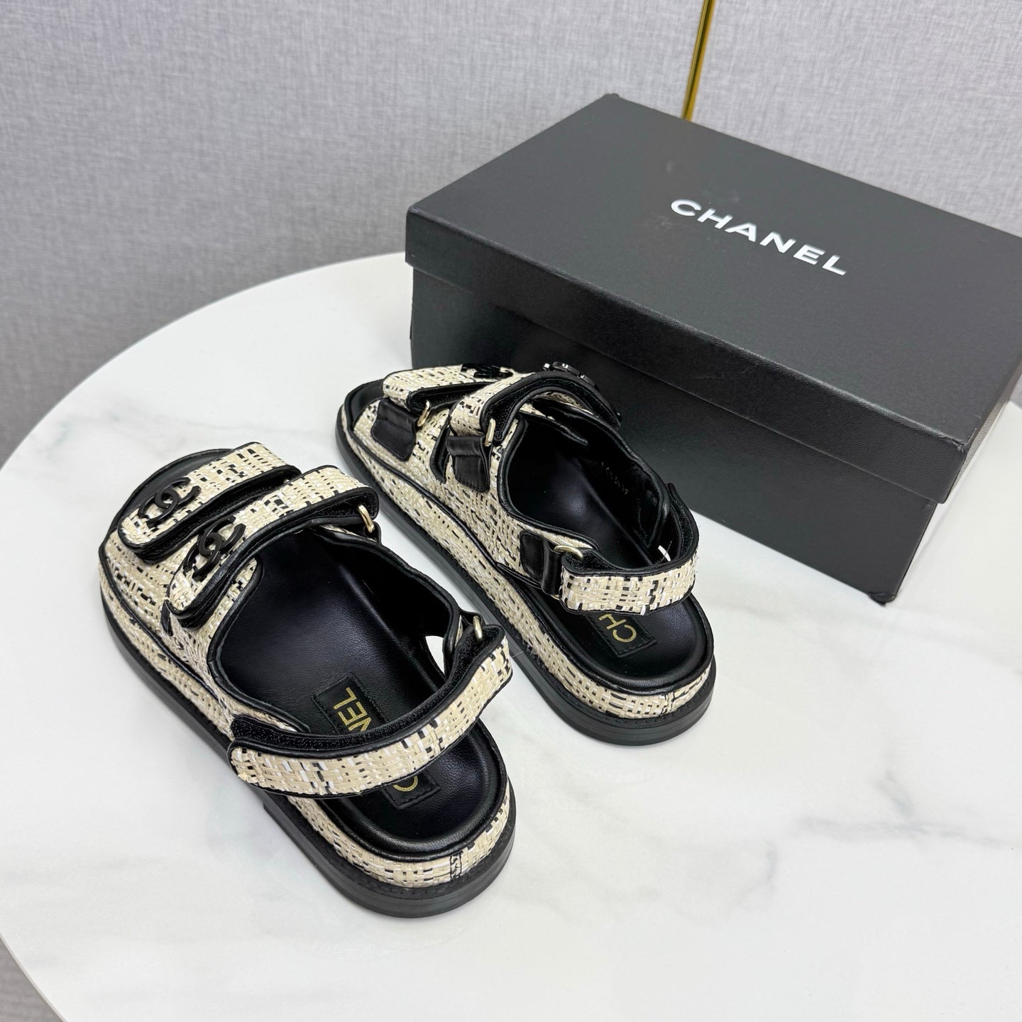CC Dad Sandal Cream Black Tweed Sheepskin 620123