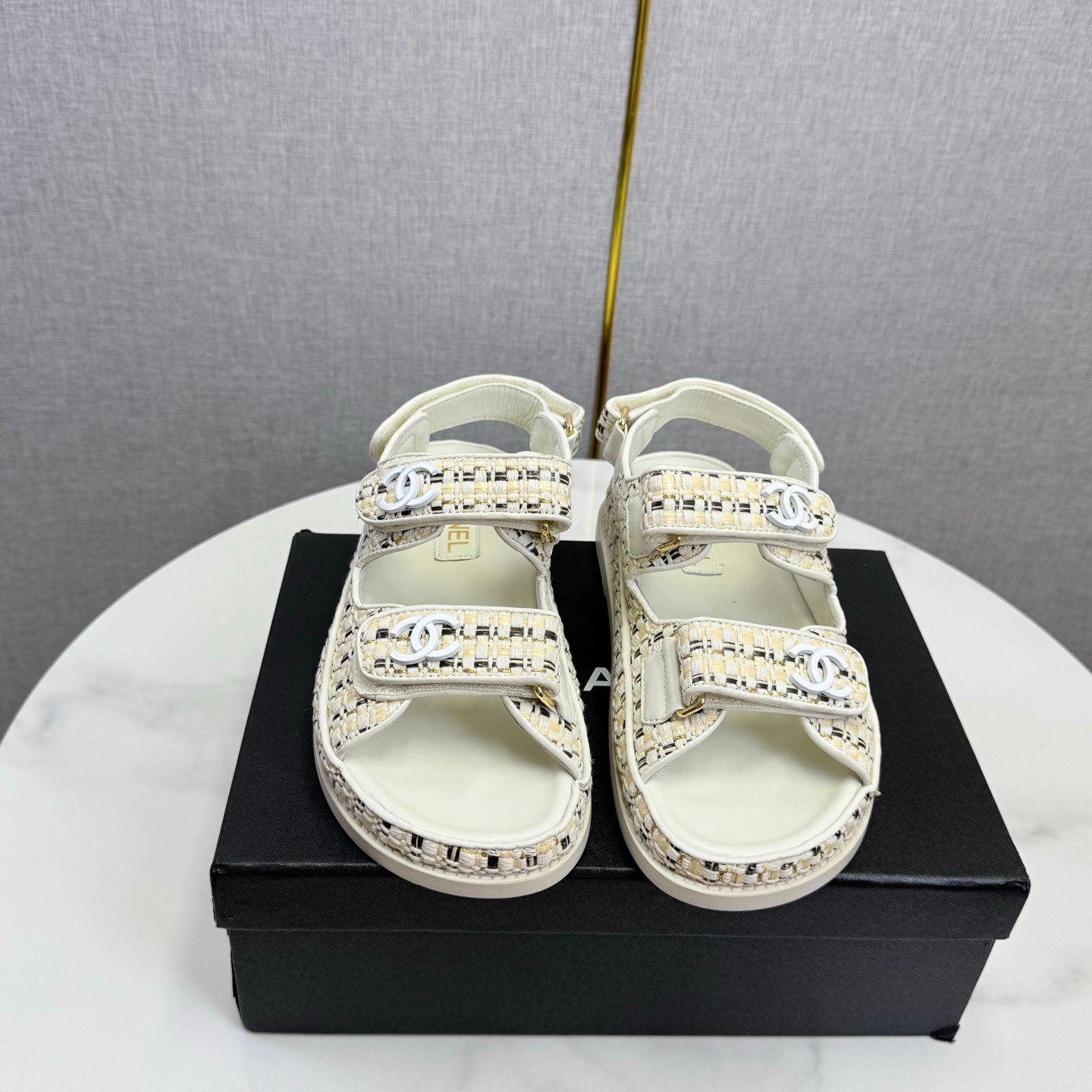 CC Dad Sandal Ivory Black Tweed Sheepskin 620124