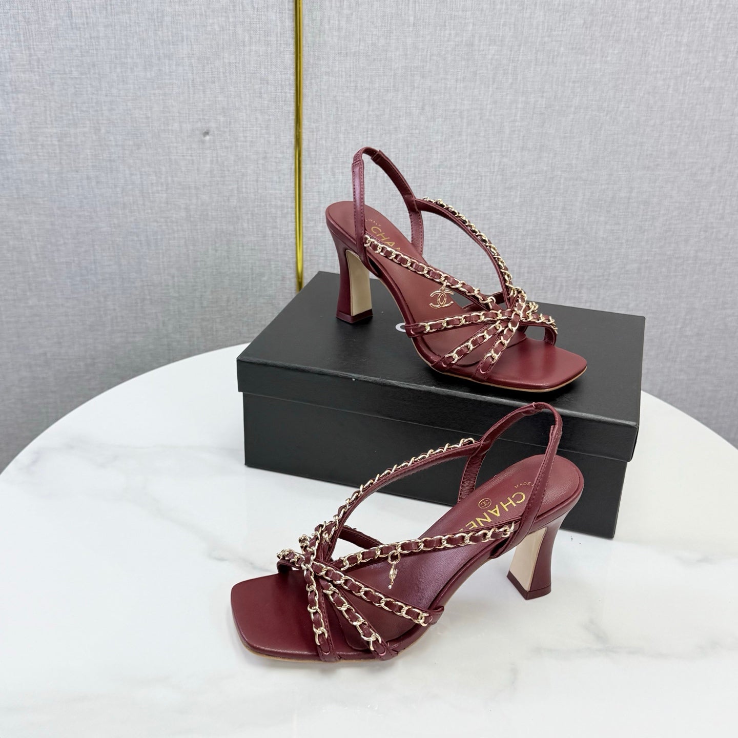 CC 26s Chain Strap High Heels 6.5cm Dark Red Lambskin