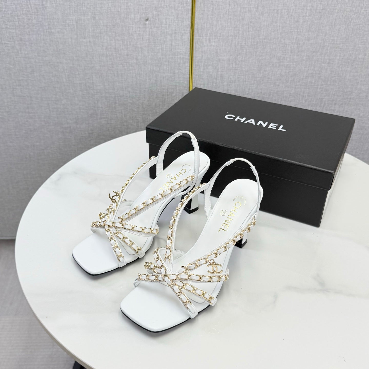 CC 26s Chain Strap High Heels 6.5cm White Lambskin