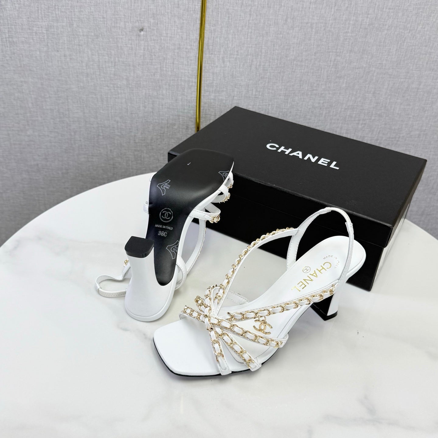 CC 26s Chain Strap High Heels 6.5cm White Lambskin
