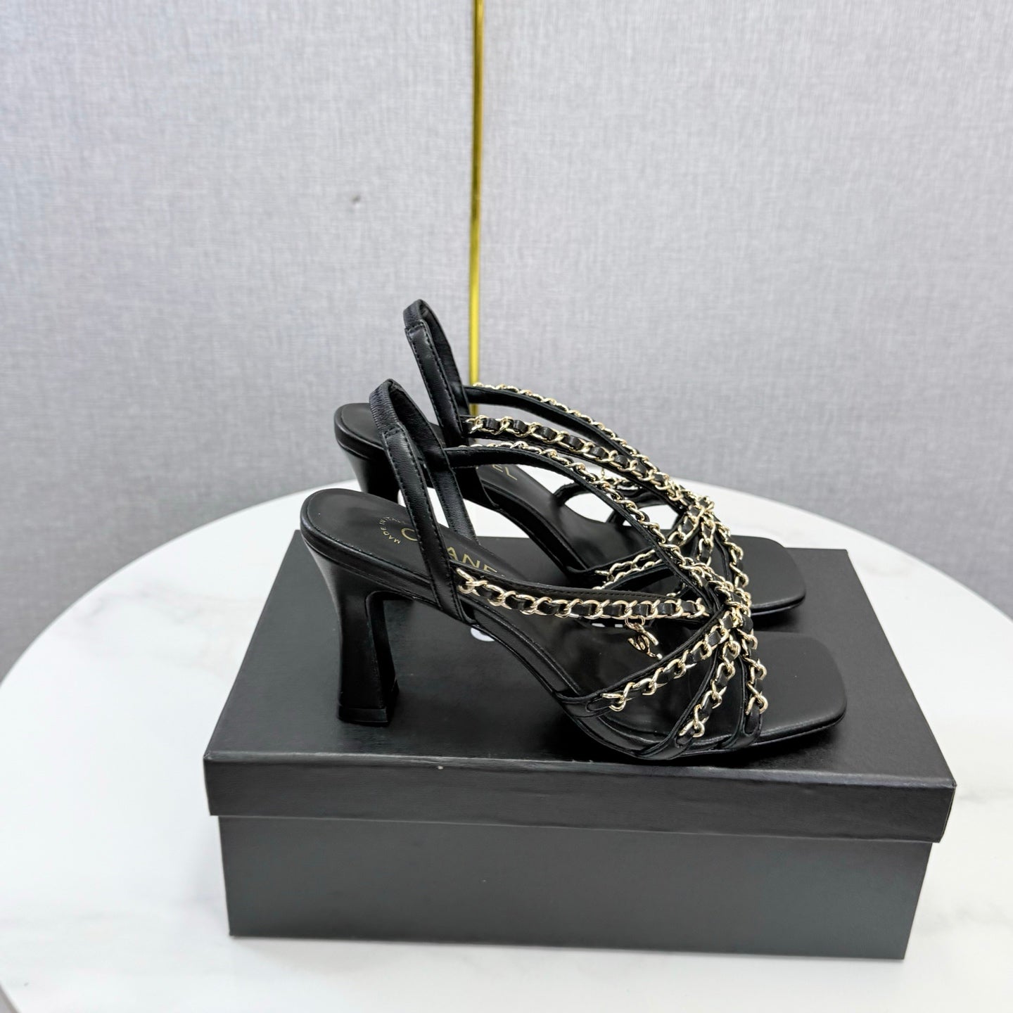 CC 26s Chain Strap High Heels 6.5cm Black Lambskin