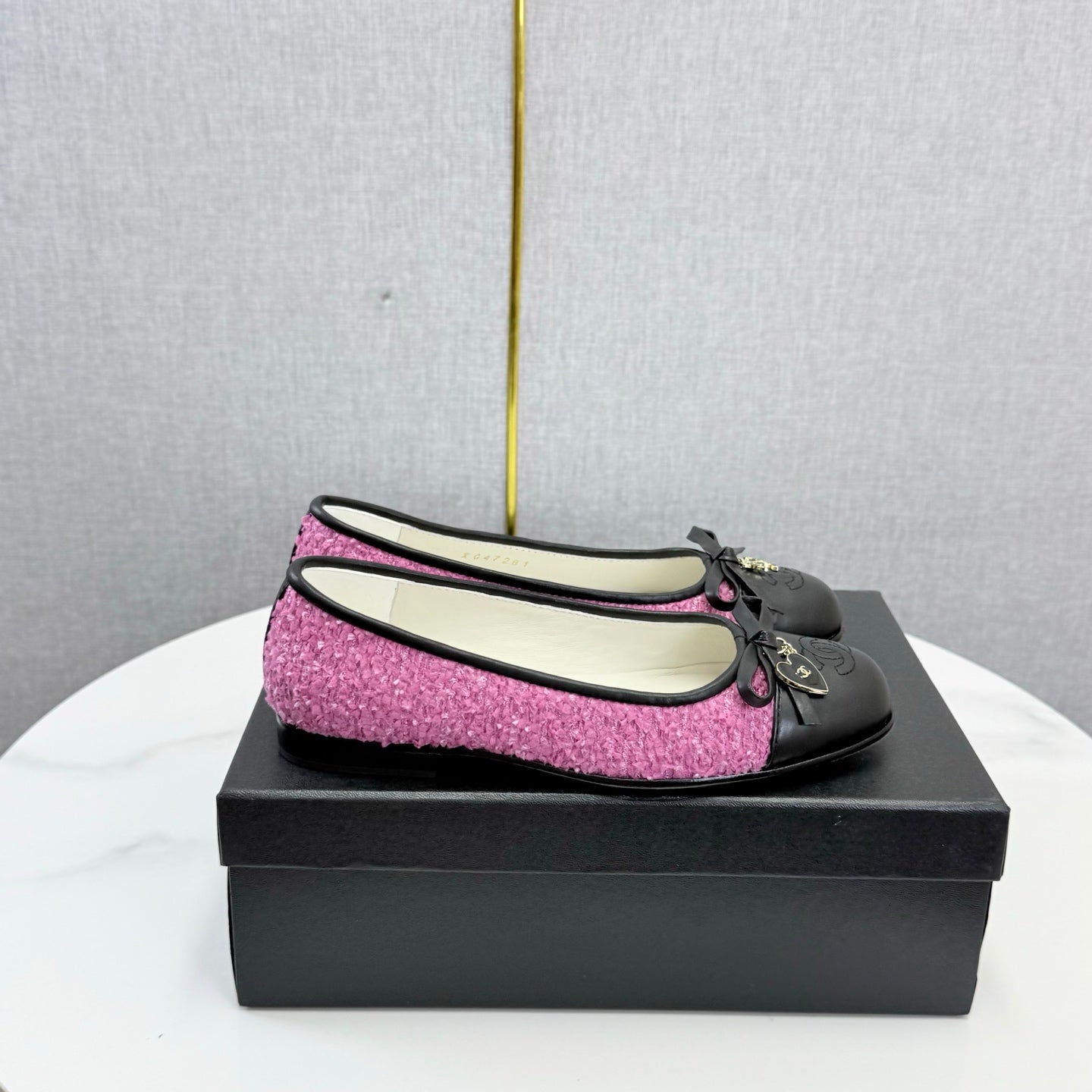 CC 26s Ballet Flats In Dark Pink Tweed And Lambskin