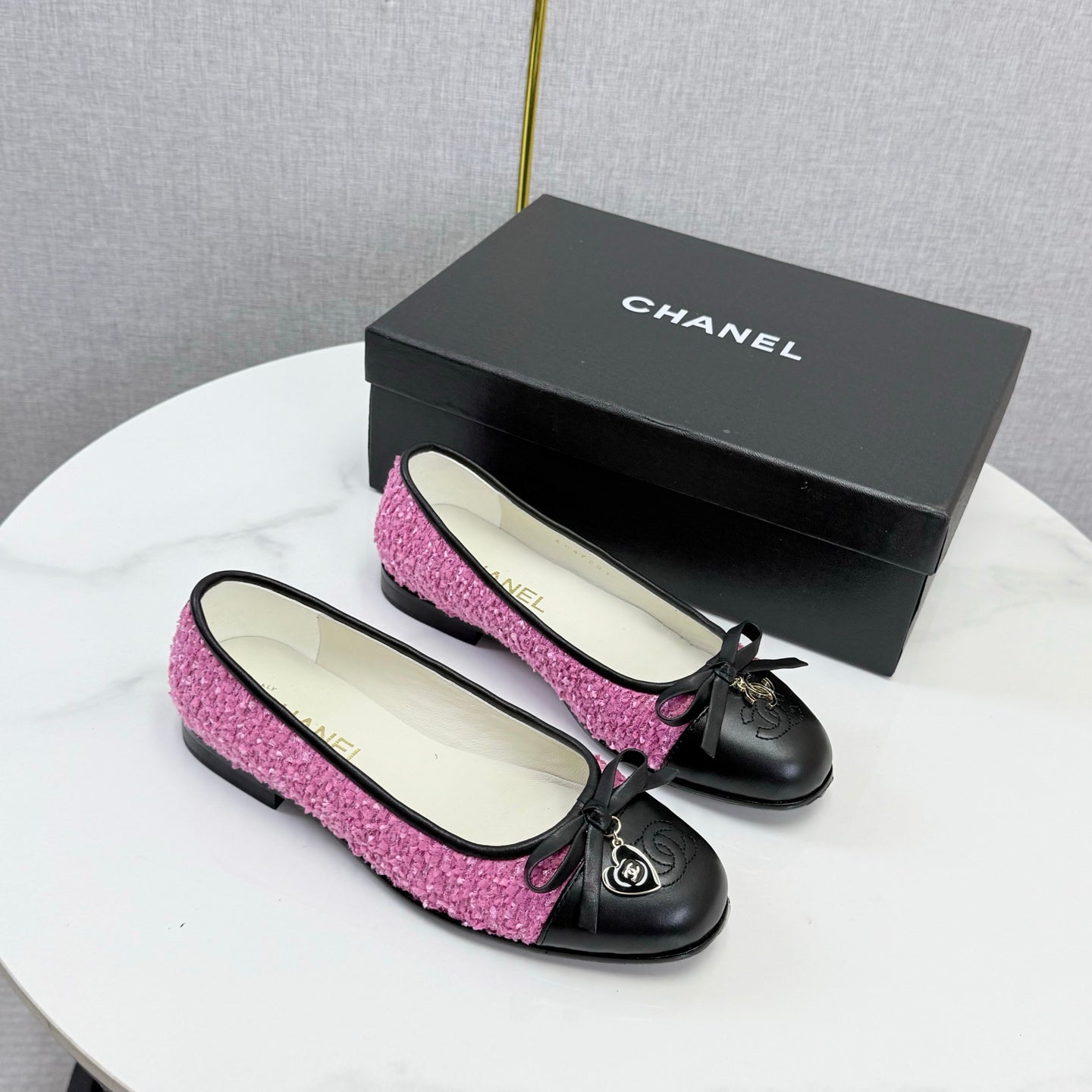 CC 26s Ballet Flats In Dark Pink Tweed And Lambskin