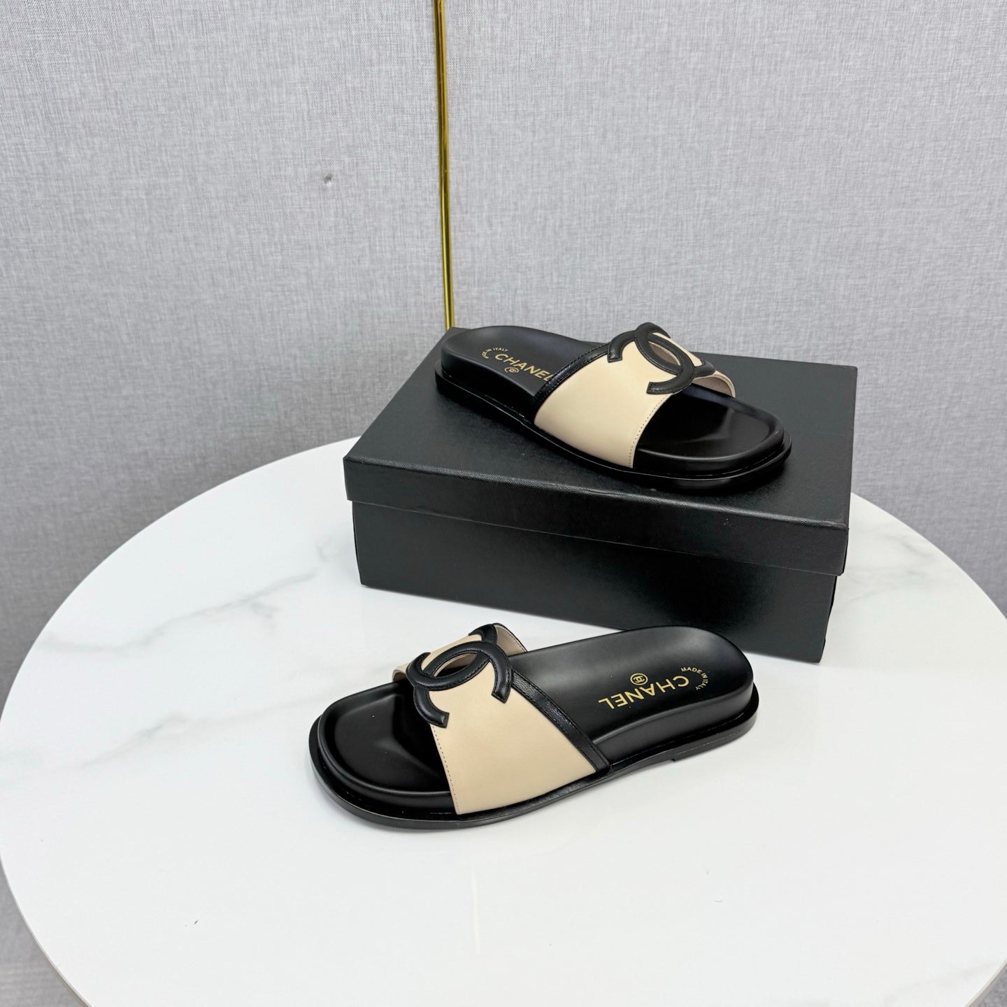 Chanel 26s Iconic CC Slides Beige Lambskin