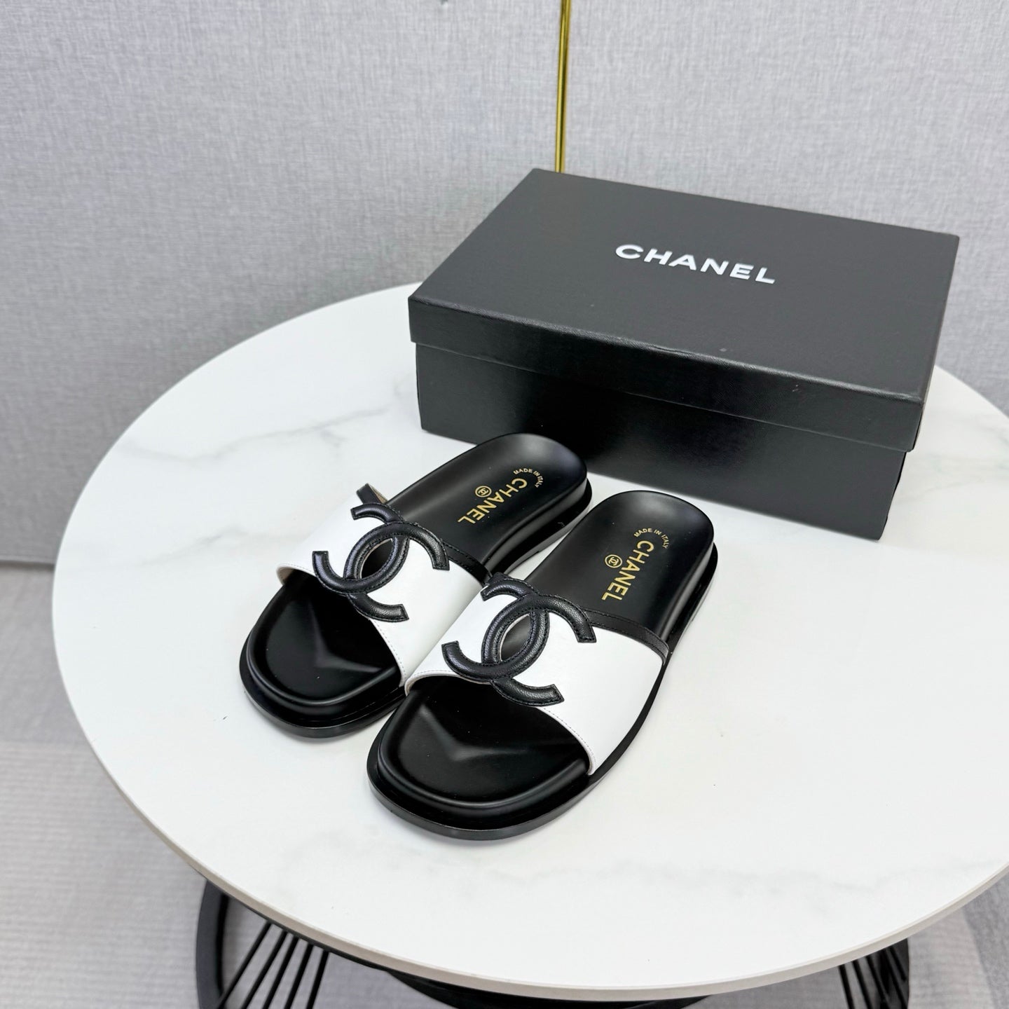 Chanel 26s Iconic CC Slides White Lambskin