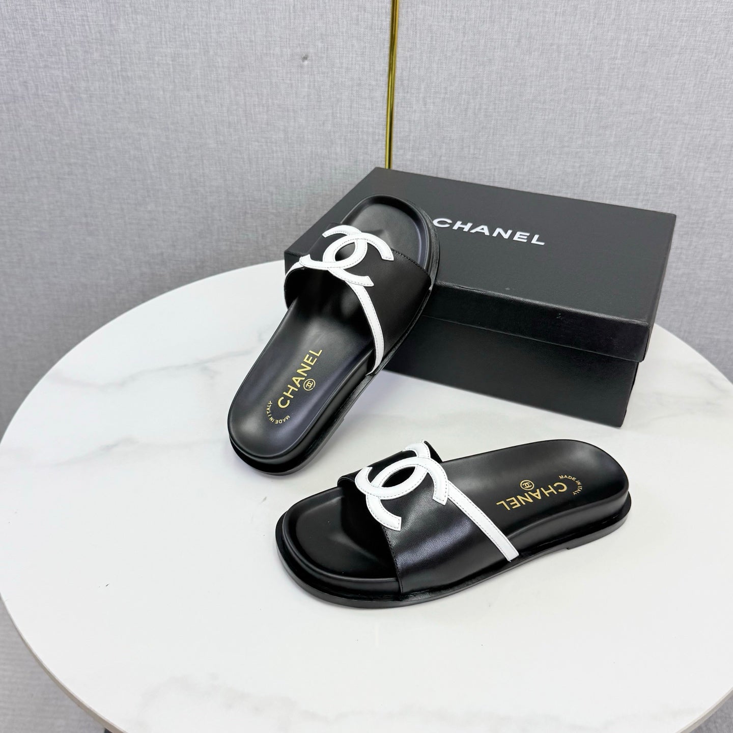 Chanel 26s Iconic CC Slides Black Lambskin