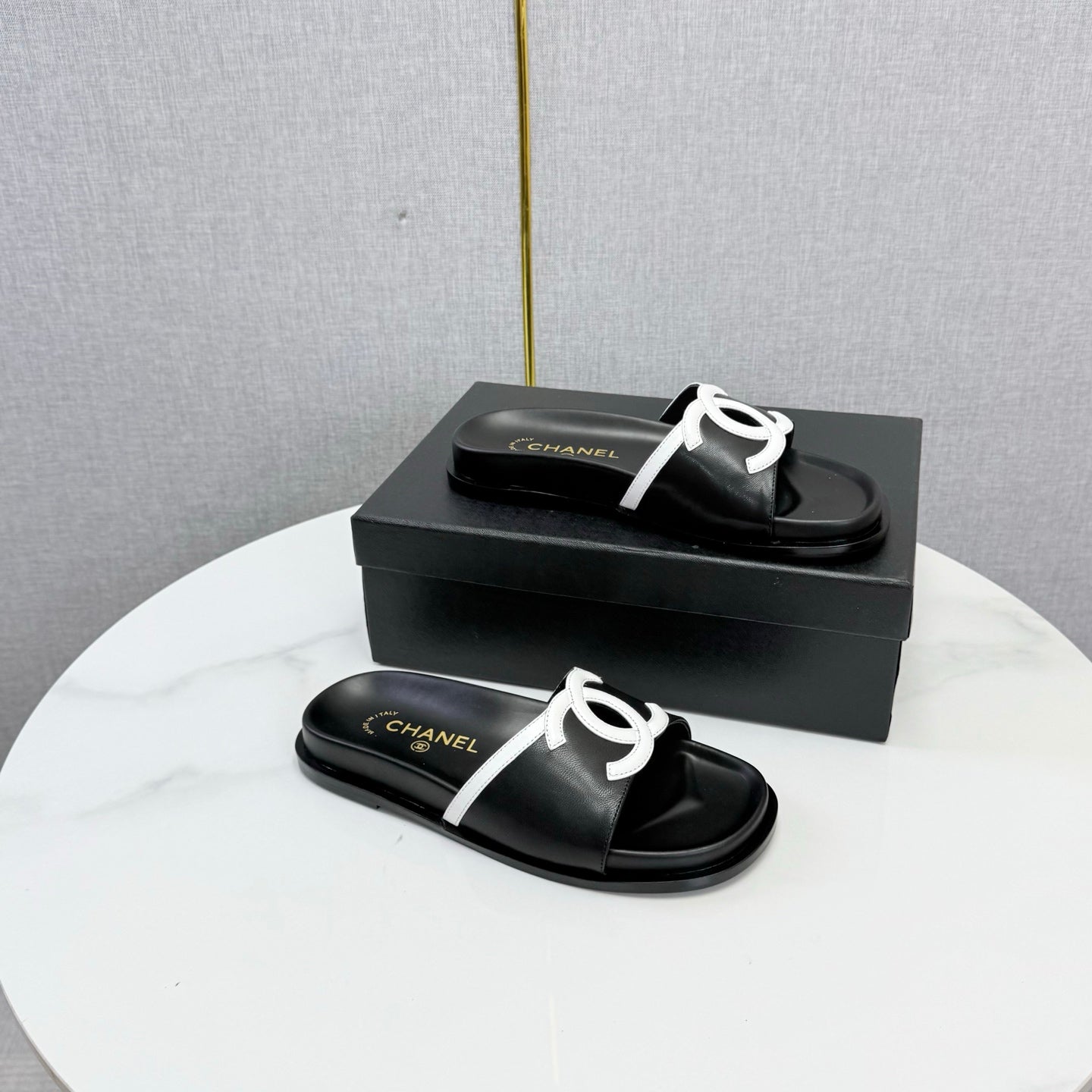 Chanel 26s Iconic CC Slides Black Lambskin
