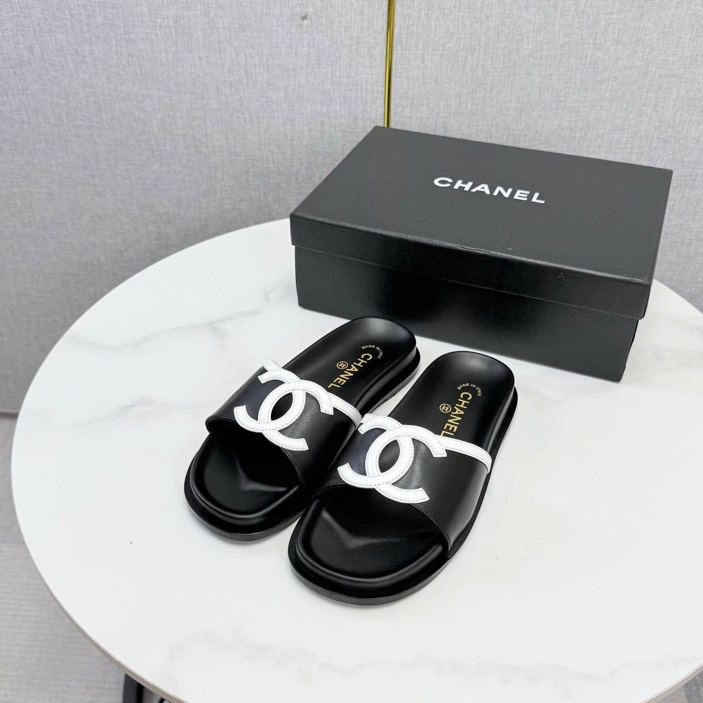 Chanel 26s Iconic CC Slides Black Lambskin