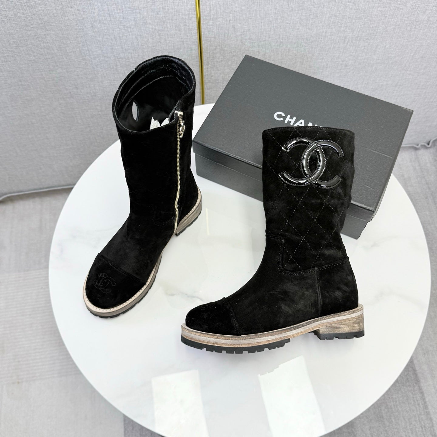 CC 26s Mid-Calf Boots Black Quited Suede 972657