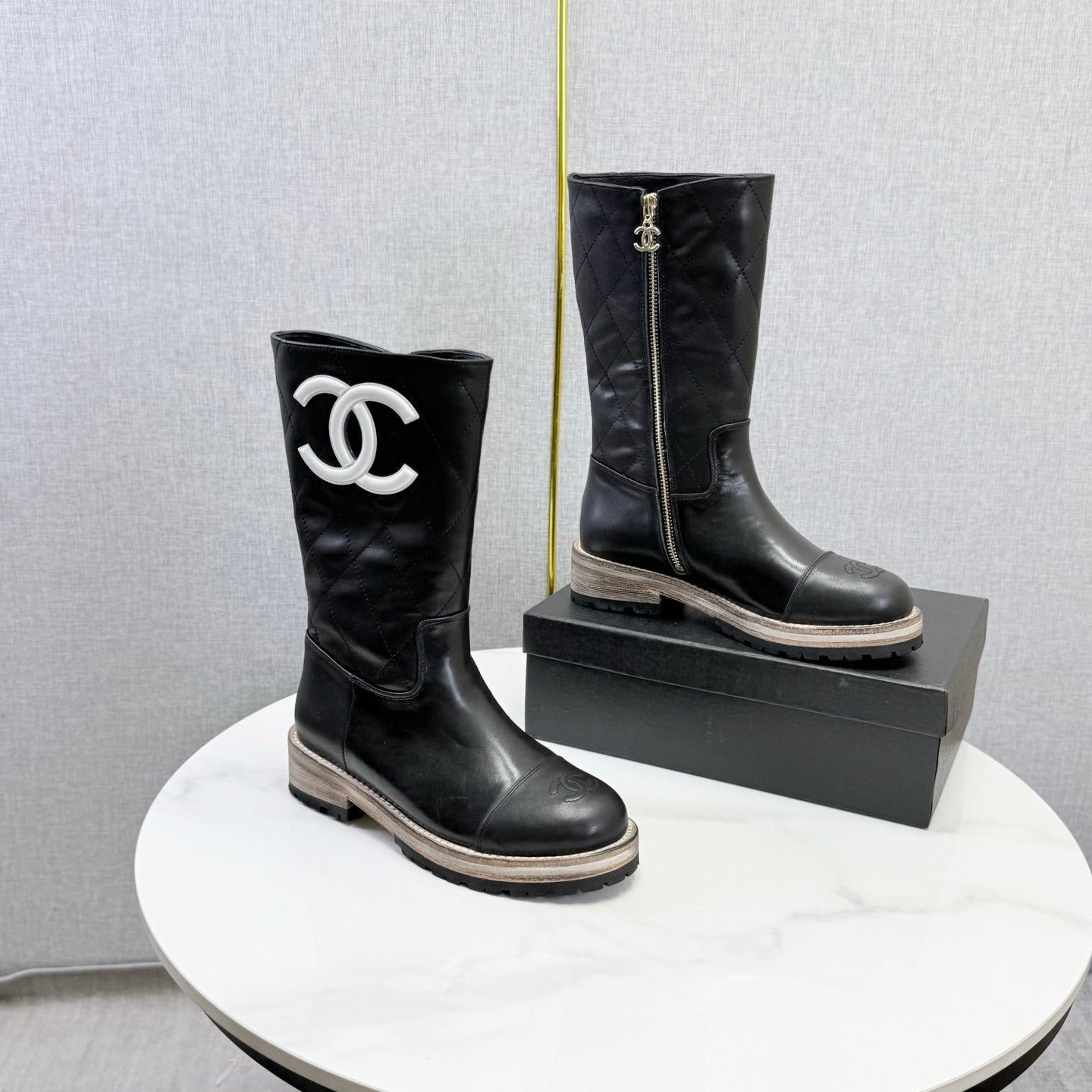 CC 26s Mid-Calf Boots Black Quited Calfskin 972658