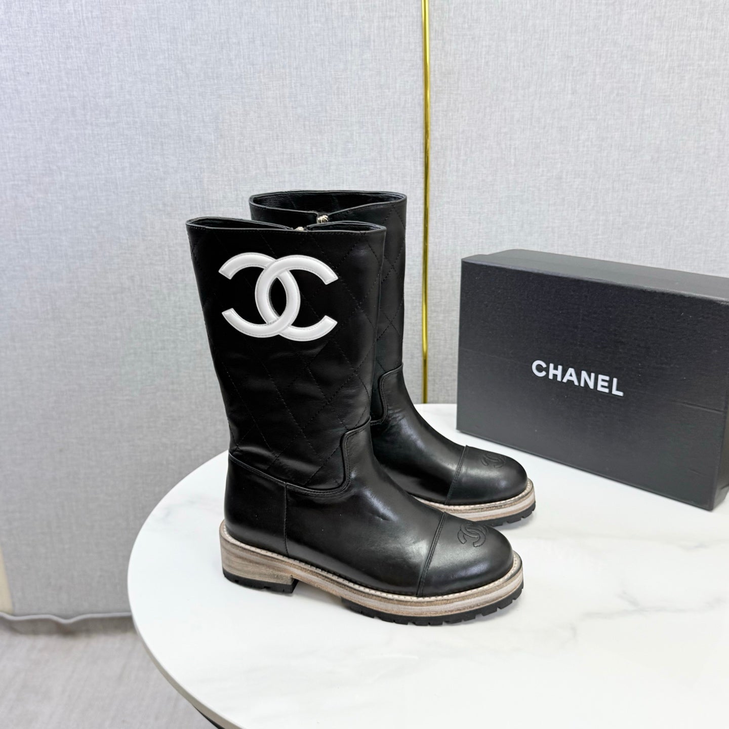 CC 26s Mid-Calf Boots Black Quited Calfskin 972658