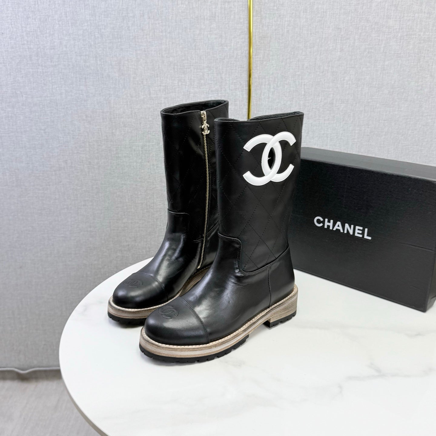 CC 26s Mid-Calf Boots Black Quited Calfskin 972658